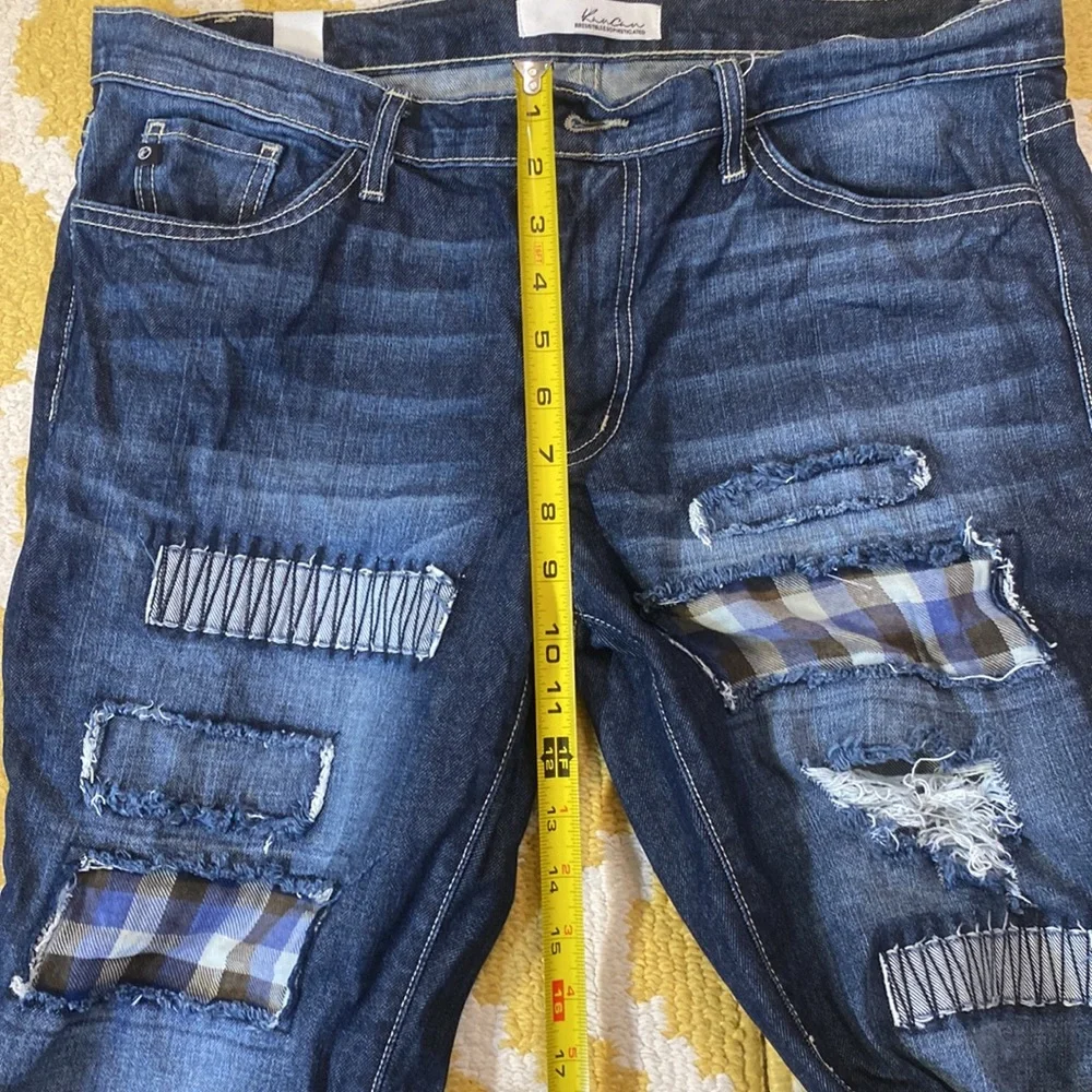 NWOT KANCAN 29/11 patchwork distressed cropped jeans